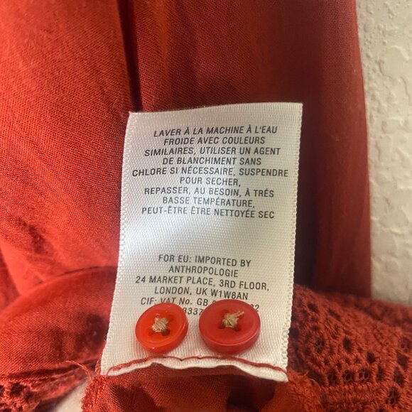 Maeve Anthropology Button Down Blouse Womens Size 6 Rust Red Lace Cotton Blend C - Picture 4 of 11